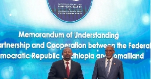 Ethiopia's Prime Minister Abiy Ahmed (L) with Somaliland's President Muse Bihi in Addis Ababa
