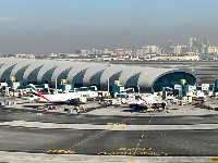 A view of the Dubai Airport with planes