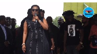 Ursula Owusu-Ekuful speaking at Ebony's one week memorial service