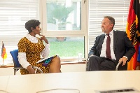 German Ambassador to Ghana, Christoph Retzlaff being interviewed by host, Harriet Nartey
