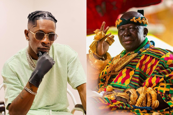 Shatta Wale (L) heap praises on Otumfuo Osei Tutu II (R)