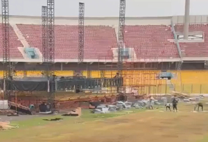 Portions of the grass at the Accra Sports Stadium pitch appears faded after the concert