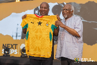 A photo of President Mahama and Dr Julius Garvey