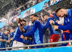 Players of Slovan celebrating their title win