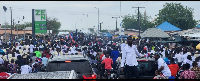 The NPP flagbearer arrived in his home region as part of his nationwide tour