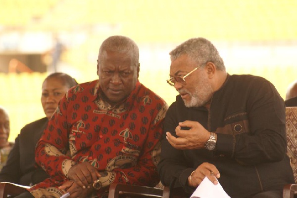 Flagbearer of the NDC, John Dramani Mahama and Former President JJ Rawlings