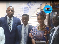 Abraham Attah with the Minister and Deputy Minister of Education