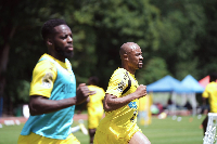 Inaki Williams (L) and Jordan Ayew (R) during training