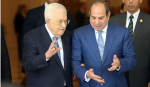 Egypt's President Abdel Fattah el-Sisi, right, receives Palestinian President Mahmoud Abbas in Cairo