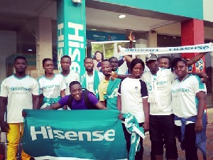 Some of the supporters at the forecourt of the East Legon branch of Hisense