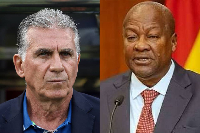 Black Stars coach Carlos Queiroz  (L) and President John Dramani Mahama (R)
