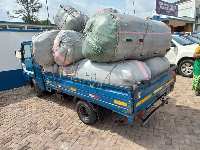 A kia truck loaded with the seized cloths