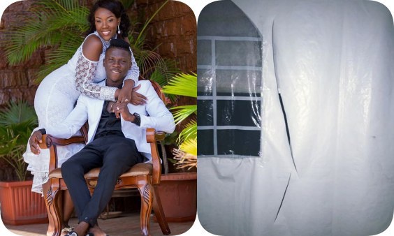 Stonebwoy's wife was hospitalized after a cut on her backside [R - The cut on the tent]