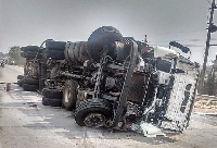 The liquefied petroleum gas (LPG) tanker that capsized on the Accra-Tema Motorway.