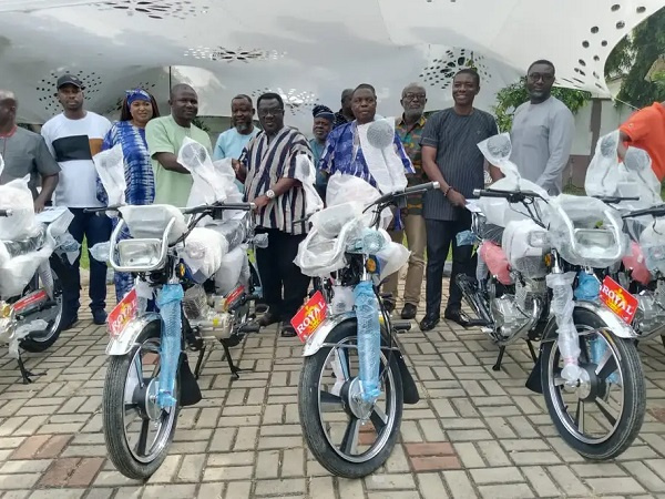 Christopher Ameyaw Akumfi donated motorbikes to some candidates in  Bono East