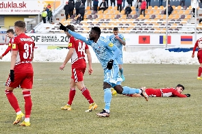 Malik Abubakari celebrates his goal