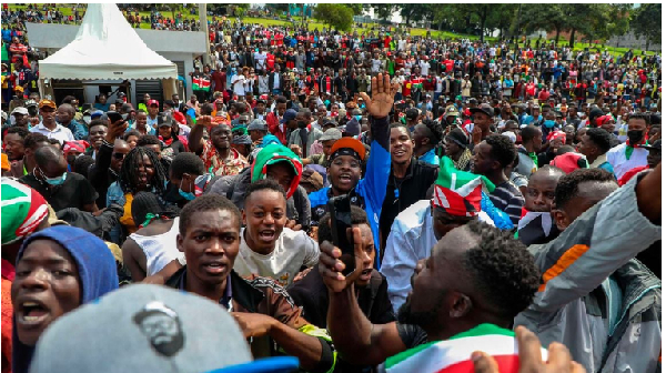 Youths take part at the Uhuru Park grounds in Nairobi County during the Gen Z Memorial concert