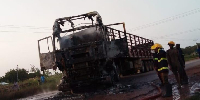 One of the vehicles set ablaze during the attack