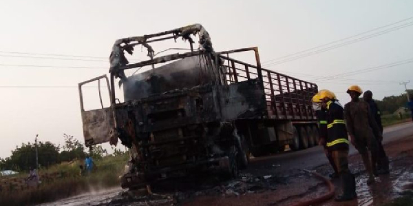 One of the vehicles set ablaze during the attack