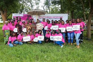 Newmont workforce and community members in Ahafo at the end of a breast cancer outreach