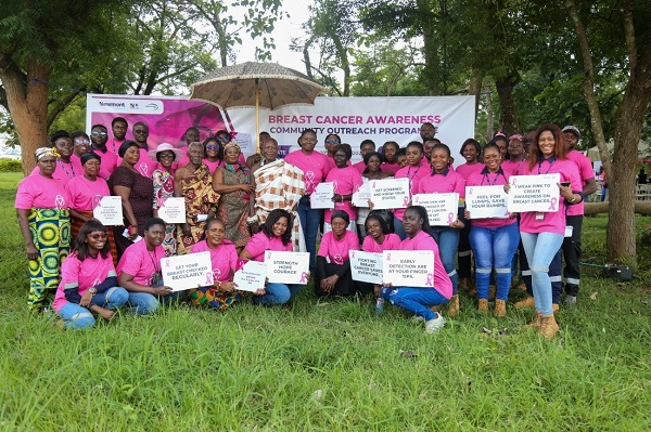 Newmont workforce and community members in Ahafo at the end of a breast cancer outreach