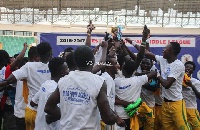 Players of Skyy FC celebrating their qualification to Division One