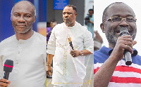 Prophet Badu Kobi (L) claims he held hands with Nigel Gaisie (M) to work against Ken Agyapong (R)