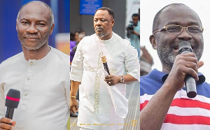 Prophet Badu Kobi (L) claims he held hands with Nigel Gaisie (M) to work against Ken Agyapong (R)