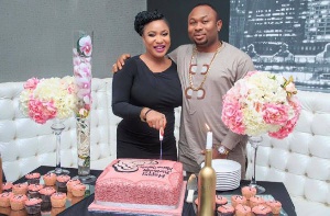 Tontoh Dikeh (left) and Olakunle Churchill split up only two years after tying the knot