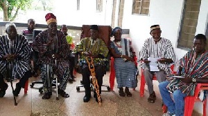 Naa Baburonuou Amadu Hassan, spokesperson for Jirapa Traditional Council flanked by the chiefs