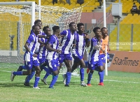 Accra Great Olympics players celebrate a goal | File photo
