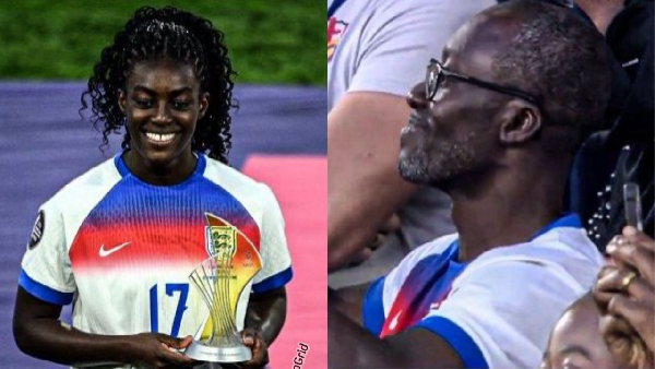Michelle Agyemang and her dad at the EUROS fine
