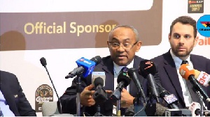 CAF President Ahmad Ahmad during Wednesday's press conference in Accra