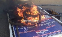Angry NPP supporters burnt vehicle tyres to express their displeasure
