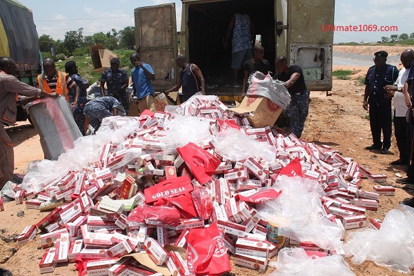 The cigarettes were destroyed at a dumping site in Kumasi