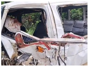 The mangled vehicle involved in the accident