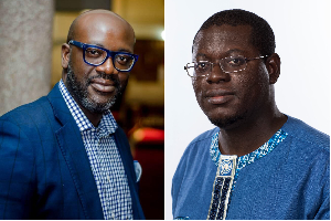 Bright Simons (R) has been sued by the CEO of Stratcon Energy, Harry Campbell (L)