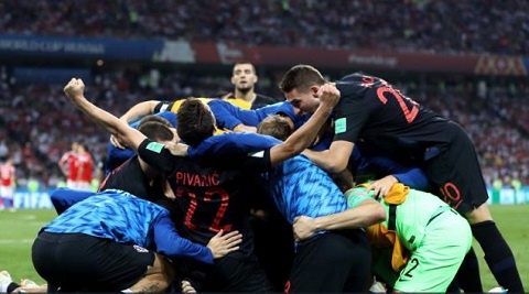 Croatia players celebrate their qualification to the finals