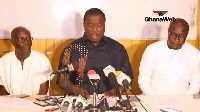 AFAG Chairman, Dr. Ayew Afriyie(M) addressing some members of the media