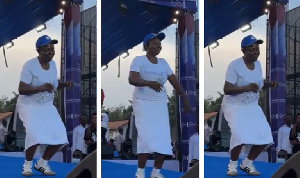 Lydia Alhassan dancing on stage during the NPP's final 'Possibilities' rally