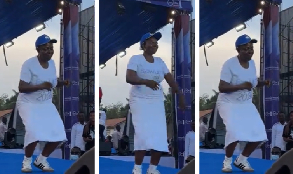 Lydia Alhassan dancing on stage during the NPP's final 'Possibilities' rally