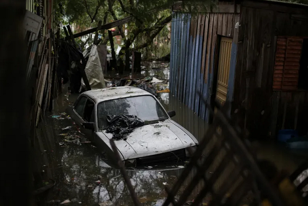 A flooded house in the Sarandi neighbourhood in Porto Alegre, Rio Grande do Sul state, Brazil