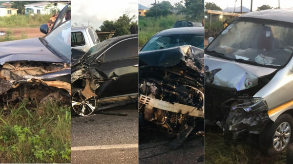 The four cars involved in the crash at Gomoa Okyereko