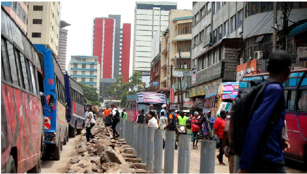 Public service buses in traffic jam along Ronald Ngala street in Nairobi CBD, Kenya on April 4,2024