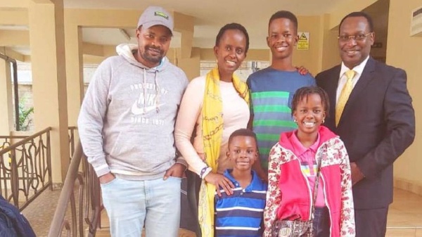 Tanzanian ex-MP Godbless Lema (left) with his family and the Chadema party chairman Freeman Mbowe