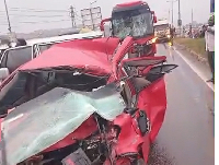 One of the damaged vehicles