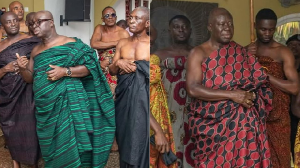 Ekuona family (L) announces Daddy Lumba's death to Asantehene (R)