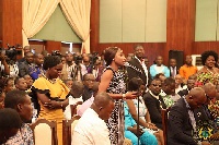 Annie Ampofo of Groupe Nduom asking a question at the 'Media Enounter'