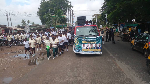 Students and management staff of Winneba Secondary School embarking on a health walk