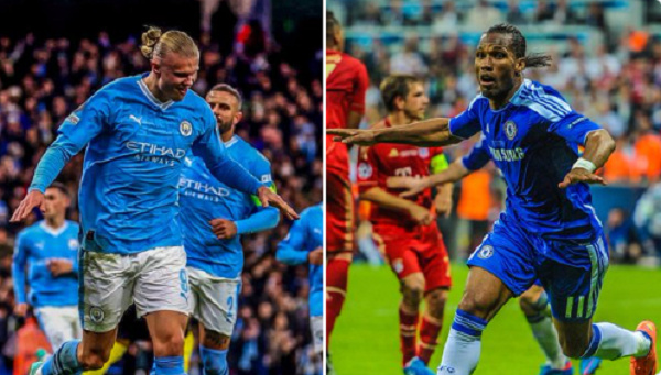 Didier Drogba(R)  and Erling Haaland (L)